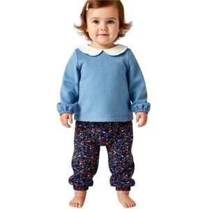 Edgehill Collection Peter Pan Long Sleeve Top Floral Classic Boho Pants Set 24M